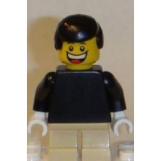 twn122 Plain Black Torso with Black Arms, Tan Short Legs, Black Male Hair 